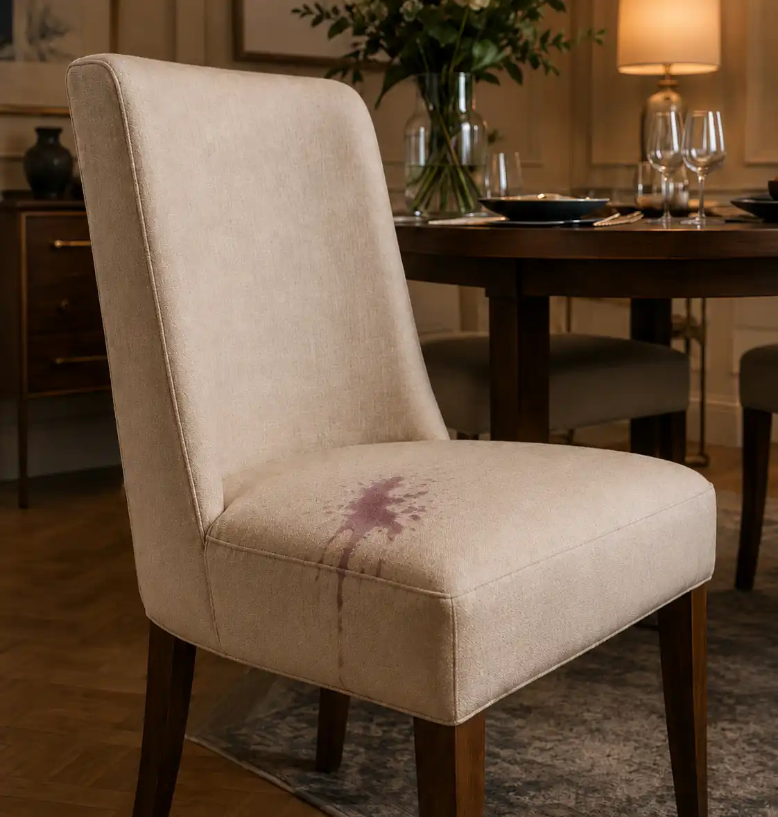 silla manchada con vino tinto